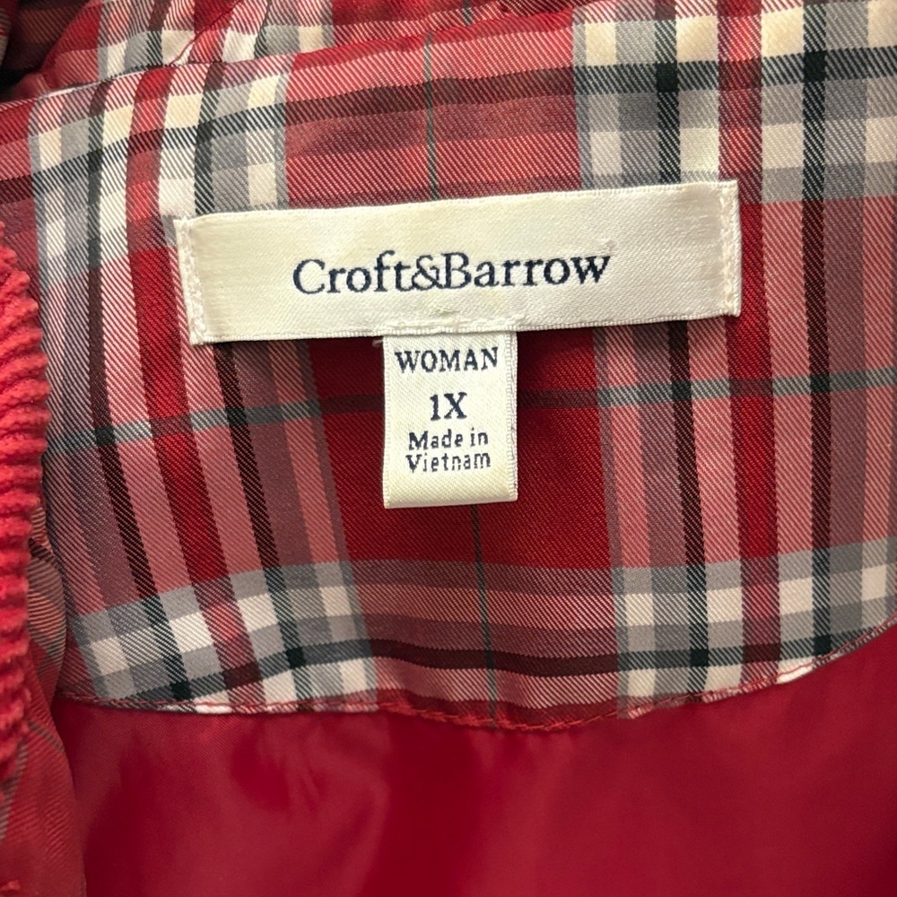 Croft & Barrow Red Plaid Puffer Jacket 1X Vest EUC pockets - Picture 9 of 13